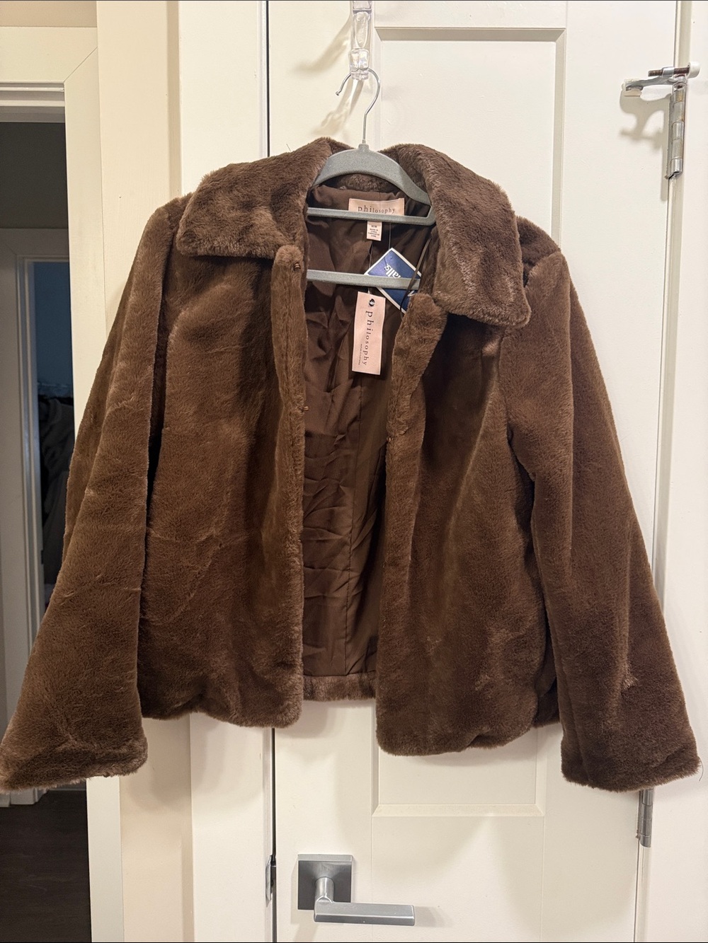 Philosophy Plush Faux-Fur Jacket in Brown